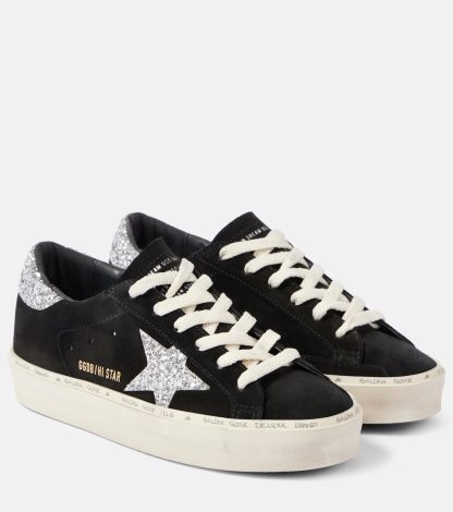 Replik-Designer Golden Goose Hi Star Glitzer Wildleder Turnschuhe schwarz