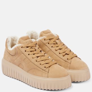 Replik-Designer Hogan H-Stripes Shearling-gefütterte Wildleder-Sneakers Beige