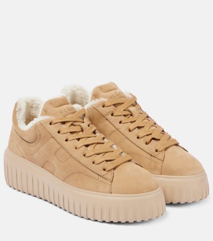 Replik-Designer Hogan H-Stripes Shearling-gefütterte Wildleder-Sneakers Beige