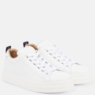 billiger Luxus Chloé Lauren Leder Turnschuhe weiß