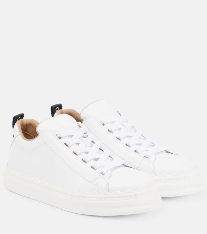 billiger Luxus Chloé Lauren Leder Turnschuhe weiß