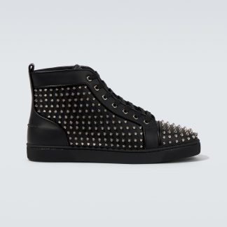 billiger Luxus Christian Louboutin Louis Spikes Leder Turnschuhe schwarz