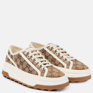 billiger Luxus Gucci GG bedruckte Plateau-Sneakers Beige