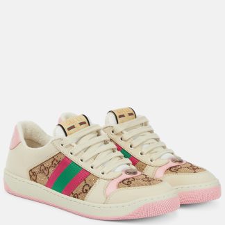 billiger Luxus Gucci Screener Leder Turnschuhe mehrfarbig