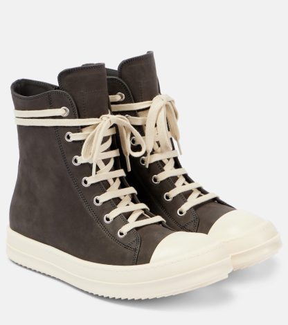 billiger Luxus Rick Owens Geobasket Wildleder High-Top Turnschuhe grau