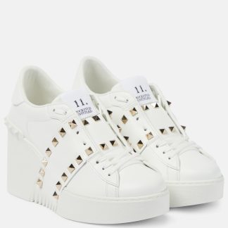 billiger Luxus Valentino Garavani Offene Disco Leder-Keilsneaker weiß