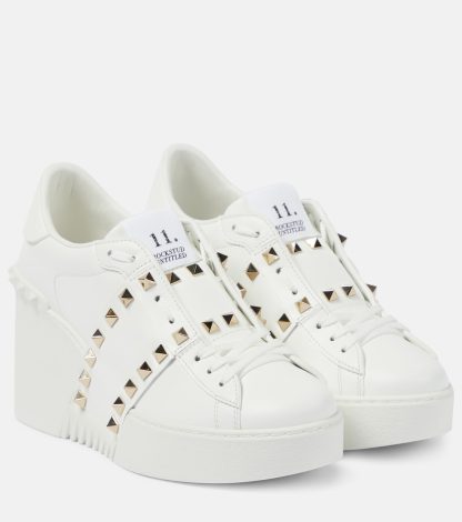 billiger Luxus Valentino Garavani Offene Disco Leder-Keilsneaker weiß