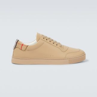 falscher Luxus Burberry Niedrige Leder-Sneakers beige