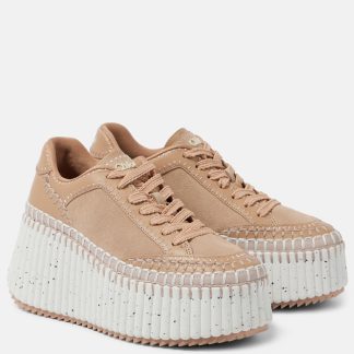 falscher Luxus Chloé Nama 80 Keilsneaker aus Wildleder und Leder rosa