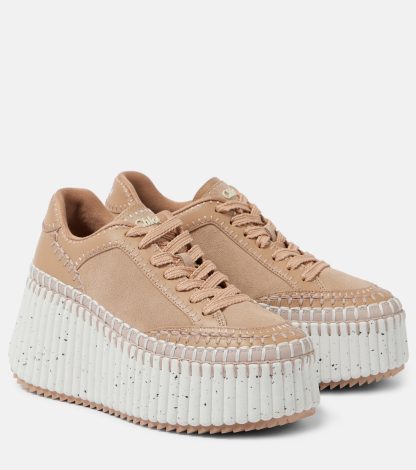 falscher Luxus Chloé Nama 80 Keilsneaker aus Wildleder und Leder rosa