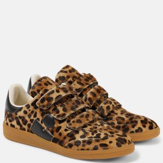 falscher Luxus Isabel Marant Beth Kalbshaar-Sneakers mit Leopardenmuster braun