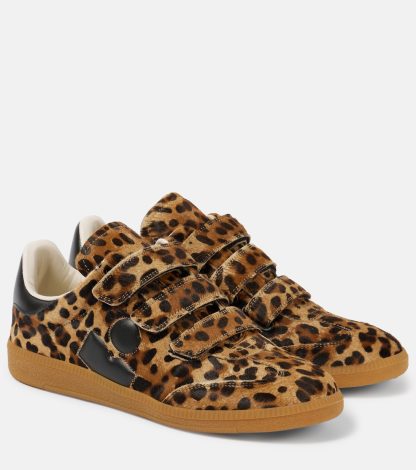 falscher Luxus Isabel Marant Beth Kalbshaar-Sneakers mit Leopardenmuster braun