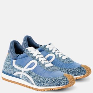 falscher Luxus Loewe Flow Runner Sneakers aus Denim mit Wildlederbesatz blau