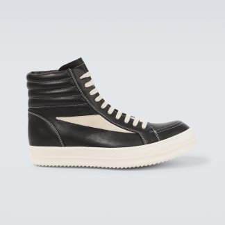 falscher Luxus Rick Owens High-Top-Sneakers aus Leder schwarz