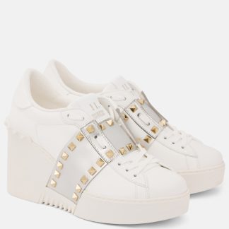 falscher Luxus Valentino Garavani Offene Disco Leder-Keilsneaker weiß