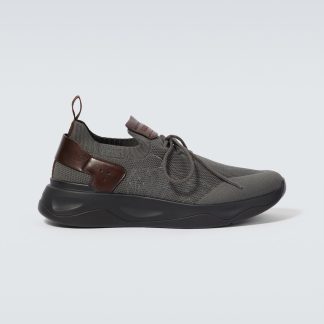 gefälschter Designer Berluti Shadow Turnschuhe aus Strick und Leder grau