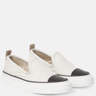 gefälschter Designer Brunello Cucinelli Monili-verzierte Slip-on-Sneakers Weiß