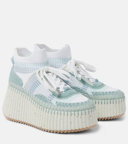 gefälschter Designer Chloé Nama 80 Keilsneaker mit Wildlederbesatz blau