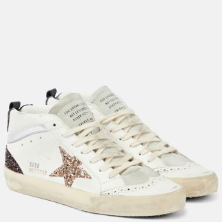 gefälschter Designer Golden Goose Mid Star Glitzer Leder Turnschuhe weiß