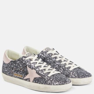 gefälschter Designer Golden Goose Super-Star Glitzer Turnschuhe silber