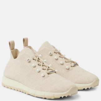 gefälschter Designer Jimmy Choo Veles gestrickte Turnschuhe beige