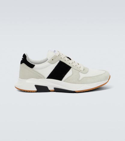 Mode-Luxus Tom Ford Jagga Sneakers mit Wildlederbesatz weiß