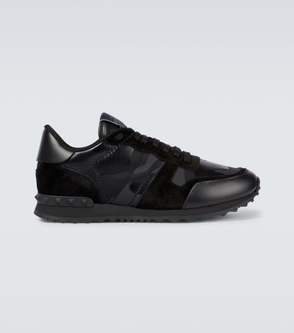 gefälschter Designer Valentino Garavani Leder Rockrunner Turnschuhe schwarz