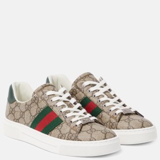 heißer Verkauf Designer Gucci Ace GG Turnschuhe mit Lederbesatz beige