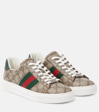 heißer Verkauf Designer Gucci Ace GG Turnschuhe mit Lederbesatz beige