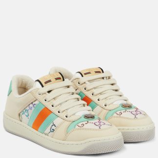 heißer Verkauf Designer Gucci Screener verschönerte Leder-Sneakers mehrfarbig