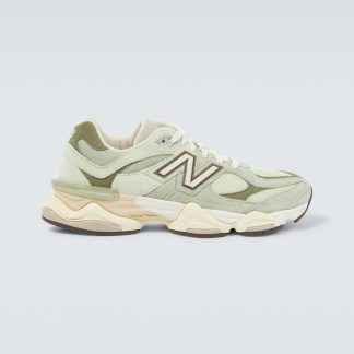 heißer Verkauf Designer New Balance 9060 Turnschuhe mit Wildlederbesatz grün