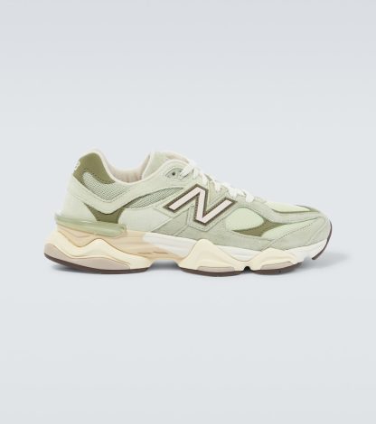 heißer Verkauf Designer New Balance 9060 Turnschuhe mit Wildlederbesatz grün