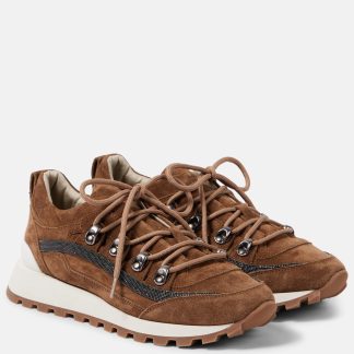 heißer Verkauf Luxus Brunello Cucinelli Perlenbesetzte Wildleder-Sneakers braun