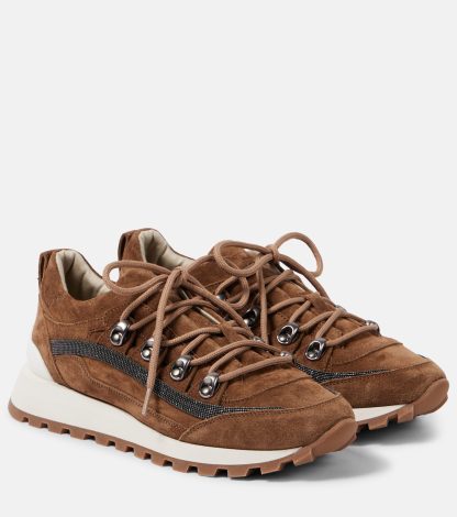 heißer Verkauf Luxus Brunello Cucinelli Perlenbesetzte Wildleder-Sneakers braun