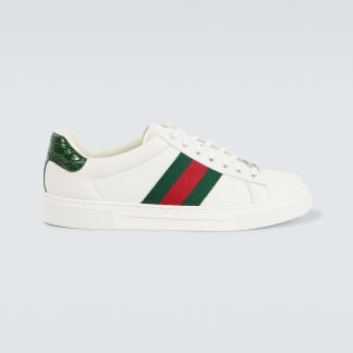 heißer Verkauf Luxus Gucci Ace Web Stripe Leder Turnschuhe mehrfarbig