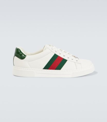 heißer Verkauf Luxus Gucci Ace Web Stripe Leder Turnschuhe mehrfarbig