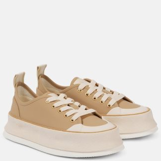 heißer Verkauf Luxus Max Mara Neutrale Plateau-Sneakers aus Leder