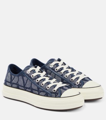 heißer Verkauf Luxus Valentino Garavani Totaloop Toile Iconographe Denim Turnschuhe blau